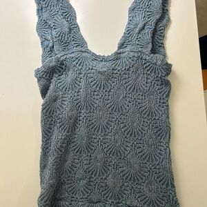 Textured Blue Sleeveless Top